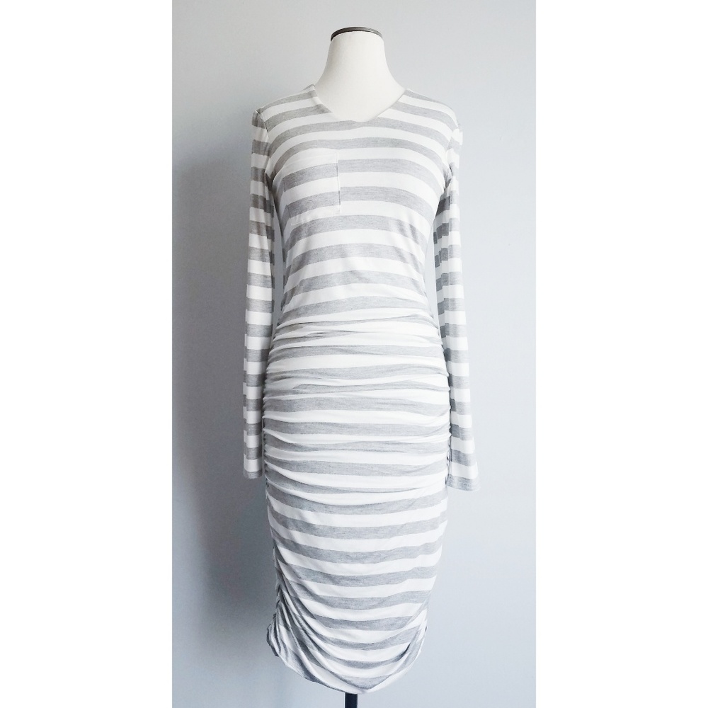 Shabby Apple Long Sleeve Grey/White Ms Scott Dress